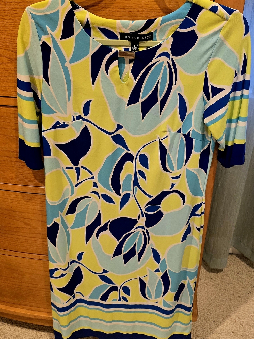 Madison Leigh Floral Shift Dress - Yellow, Light Blue & Navy, Women's 6,Like New